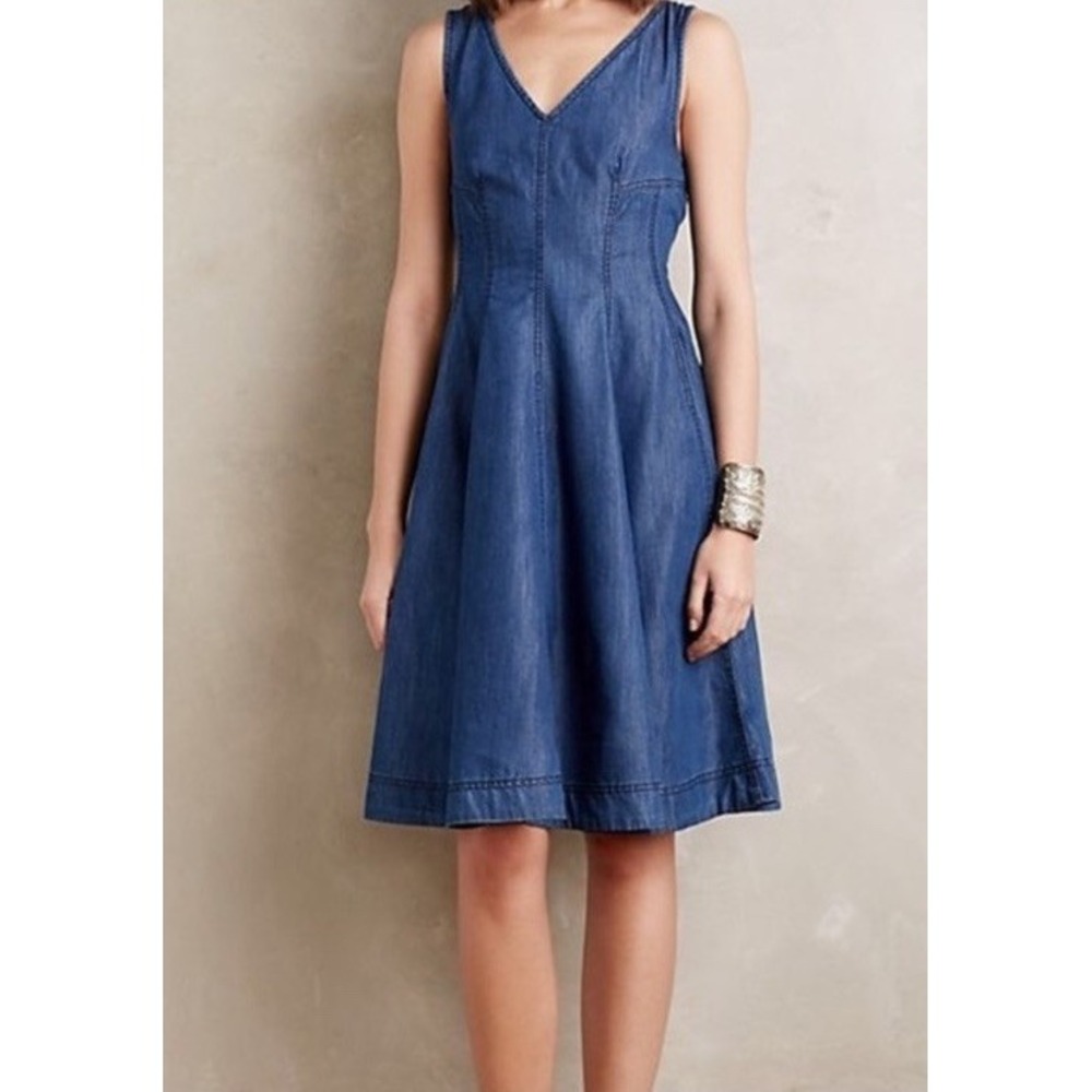 Anthropologie Holding Horses Blue Denim Sleeveless Dress Size 2 Fit And‎ Flare